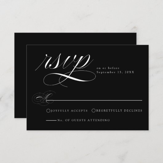 Elegante Black Calligraphy Wedding RSVP Card (Vorne/Hinten)