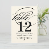 Elegante Black Calligraphy Wedding Tischnummer (Stehend Vorderseite)
