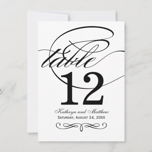 Elegante Black Calligraphy Wedding Tischnummer (Rückseite)