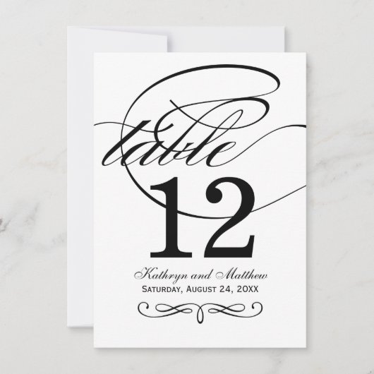 Elegante Black Calligraphy Wedding Tischnummer (Vorderseite)