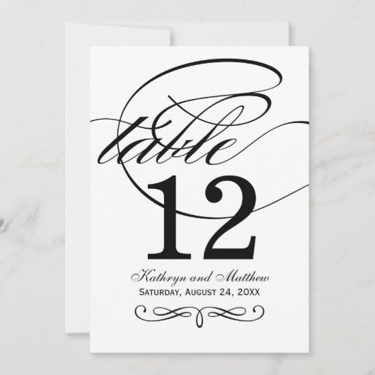 Elegante Black Calligraphy Wedding Tischnummer (Vorderseite)