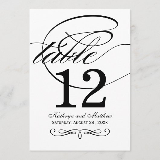 Elegante Black Calligraphy Wedding Tischnummer (Vorderseite)