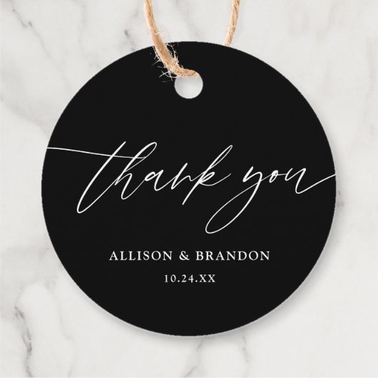 Elegante Black Calligraphy Wedding Vielen Dank Geschenkanhänger (Rückseite)