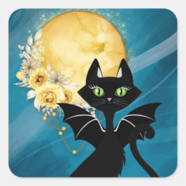 Elegante Black Cat | Battkatze | Halloween Sticker