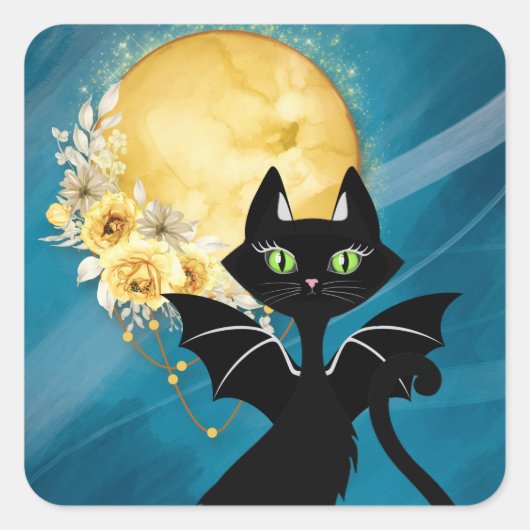 Elegante Black Cat | Battkatze | Halloween Sticker (Vorderseite)