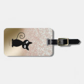 Elegante Black Cat, Glitzer Bokeh - Personalisiert Gepäckanhänger (Vorderseite horizontal)