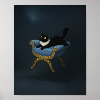 Elegante Black Cat on Blue Chaise Lounge - Ghibli Poster