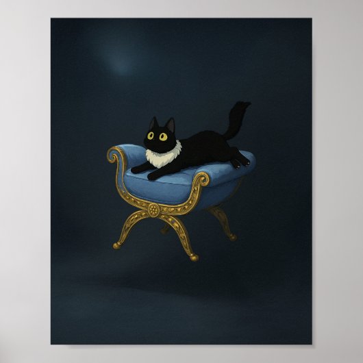 Elegante Black Cat on Blue Chaise Lounge - Ghibli Poster (Vorne)