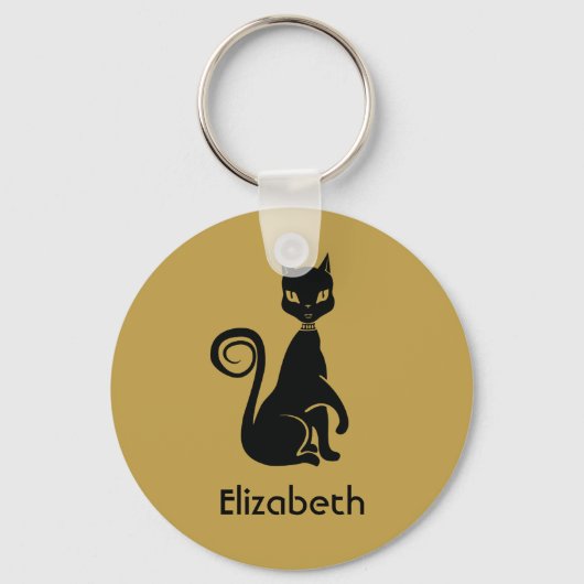 Elegante Black Cat on Gold Hintergrund Personalisi Schlüsselanhänger (Vorderseite)