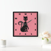 Elegante Black Cat Quadratische Wanduhr (Zuhause)