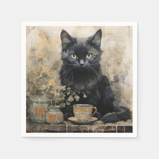 Elegante Black Cat Serviette (Vorderseite)