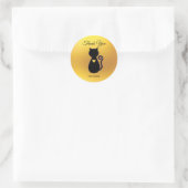 Elegante Black Cat Silhouette auf Gold Danke Runder Aufkleber (Tasche)