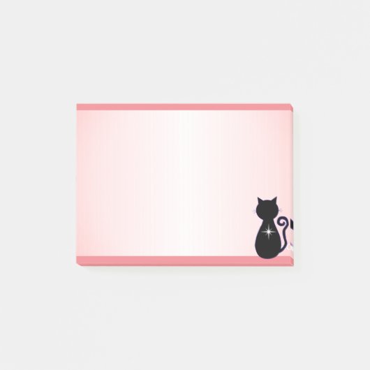Elegante Black Cat Silhouette auf Rosa Post-it Klebezettel (Vorderseite)