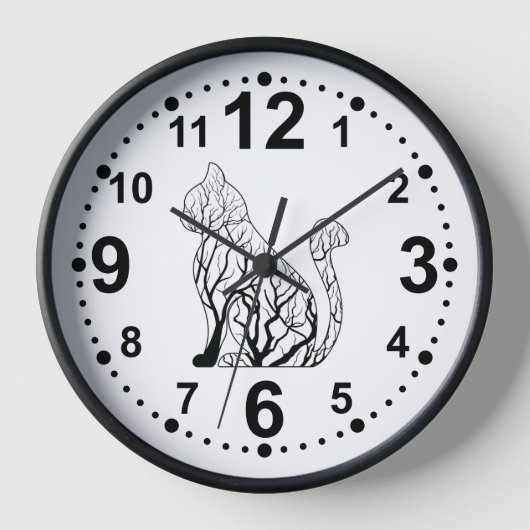 Elegante Black Cat Silhouette Wall Clock Uhr (Vorderseite)