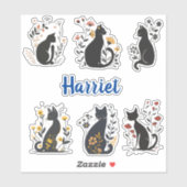 Elegante Black Cat Stickers mit bearbeitbarem Name Aufkleber (Blatt)