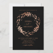 Elegante Black Chic Rose Gold Wreath Wedding Einladung (Vorderseite)