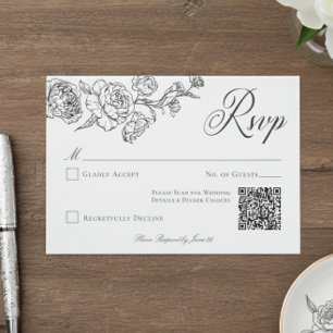 Elegante Black Chinoiserie Bird & Wappen Wedding Q RSVP Karte
