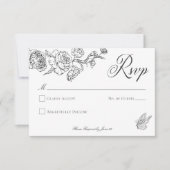 Elegante Black Chinoiserie Bird & Wappen Wedding RSVP Karte (Vorderseite)
