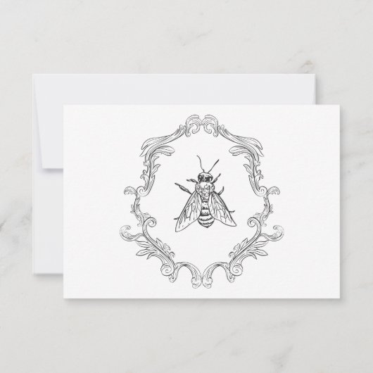 Elegante Black Chinoiserie Bird & Wappen Wedding RSVP Karte (Rückseite)