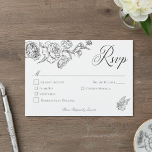Elegante Black Chinoiserie Bird & Wappen Wedding RSVP Karte