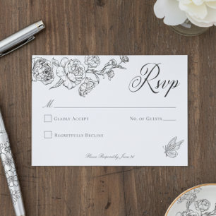 Elegante Black Chinoiserie Bird & Wappen Wedding RSVP Karte