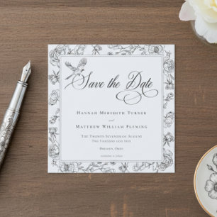 Elegante Black Chinoiserie Bird & Wappen Wedding Save The Date