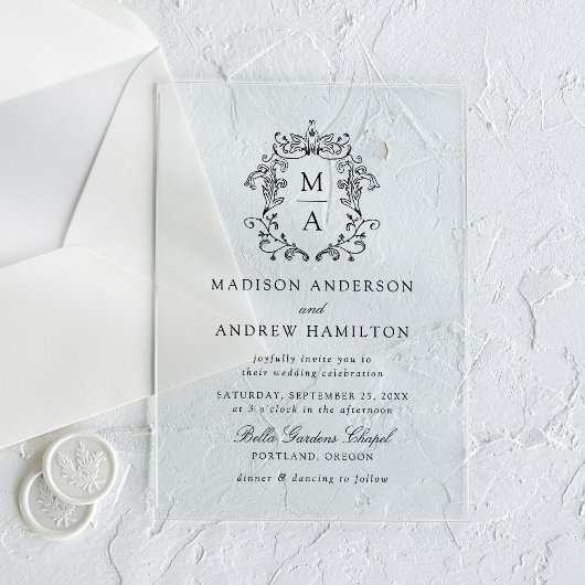 Elegante Black Chinoiserie Viktorianische Blumenho Acryleinladungen