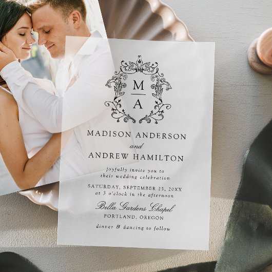 Elegante Black Chinoiserie Viktorianische Hochzeit Pergament Einladungen