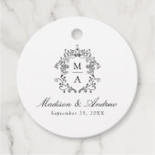 Elegante Black Chinoiserie Wappen Monogram Wedding Geschenkanhänger (Vorderseite)