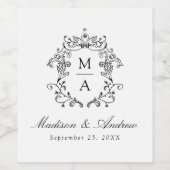 Elegante Black Chinoiserie Wappen Monogram Wedding Weinetikett (Einzelnes Label)