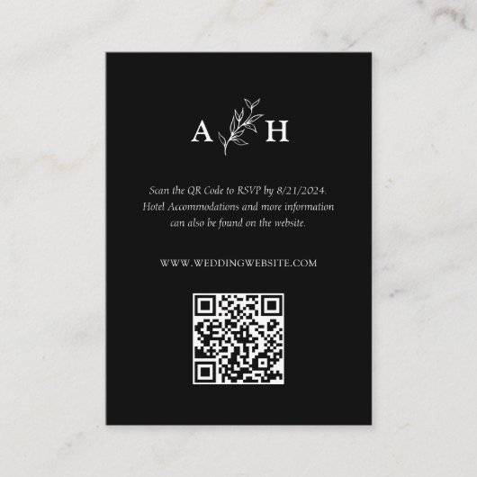 Elegante Black Classic Monogram QR Code RSVP Karte (Vorderseite)