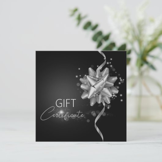 Elegante Black Classy Luminous Silver Bow Geschenk (Stehend Vorderseite)