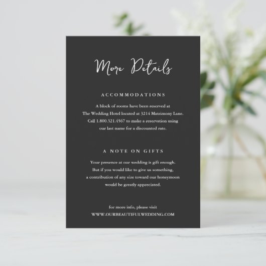 Elegante Black Clean Wedding Begleitkarte (Stehend Vorderseite)
