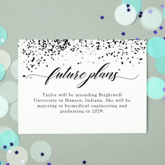 Elegante Black Confetti Abschluss Future Plans Mitteilungskarte