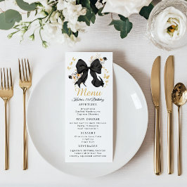 Elegante Black Coquette Bow Wildblume Menu Card Menükarte