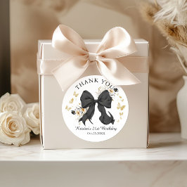 Elegante Black Coquette Bow Wildblumen Vielen Dank Runder Aufkleber