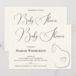 Elegante Black & Cream Cat Lover Baby Dusche Einladung