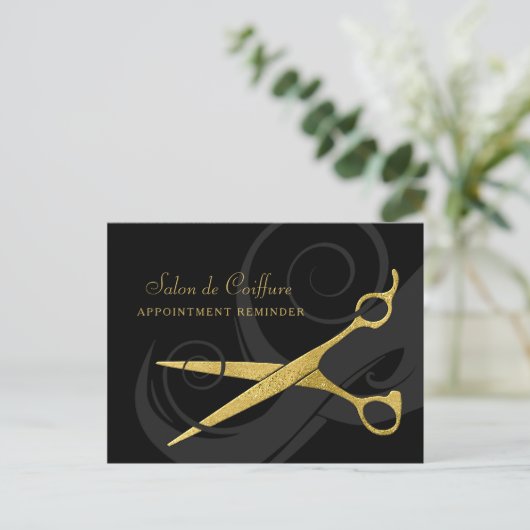 Elegante Black Curls Imitats Gold Scheren Ernennun Postkarte (Stehend Vorderseite)