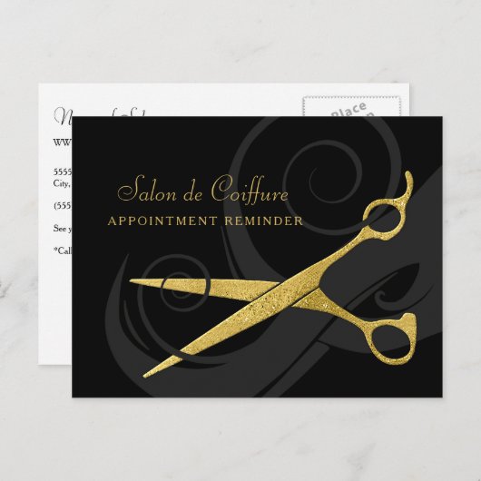 Elegante Black Curls Imitats Gold Scheren Ernennun Postkarte (Vorne/Hinten)