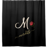 Elegante Black Custom Monogram Name Rote Rose Duschvorhang (Vorderseite)