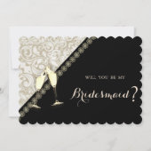 Elegante Black,Damask Bridesmaid Card Einladung (Vorderseite)