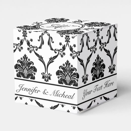 Elegante Black Damask Gefallen Box mit Individuell Geschenkschachtel (Vorderseite)
