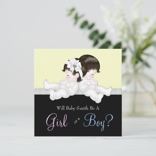 Elegante Black Damask Gender Reveal Dusche Einladung (Stehend Vorderseite)