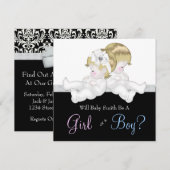 Elegante Black Damask Gender Reveal Dusche Einladung (Vorne/Hinten)