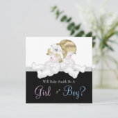Elegante Black Damask Gender Reveal Dusche Einladung (Stehend Vorderseite)