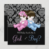 Elegante Black Damask Gender Reveal Dusche Einladung (Vorne/Hinten)