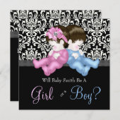 Elegante Black Damask Gender Reveal Dusche Einladung (Vorne/Hinten)