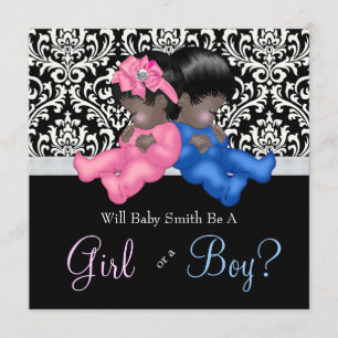 Elegante Black Damask Gender Reveal Dusche Einladung