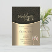 Elegante Black Damask Gold Bachelorette Einladung (Stehend Vorderseite)