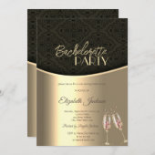 Elegante Black Damask Gold Bachelorette Einladung (Vorne/Hinten)
